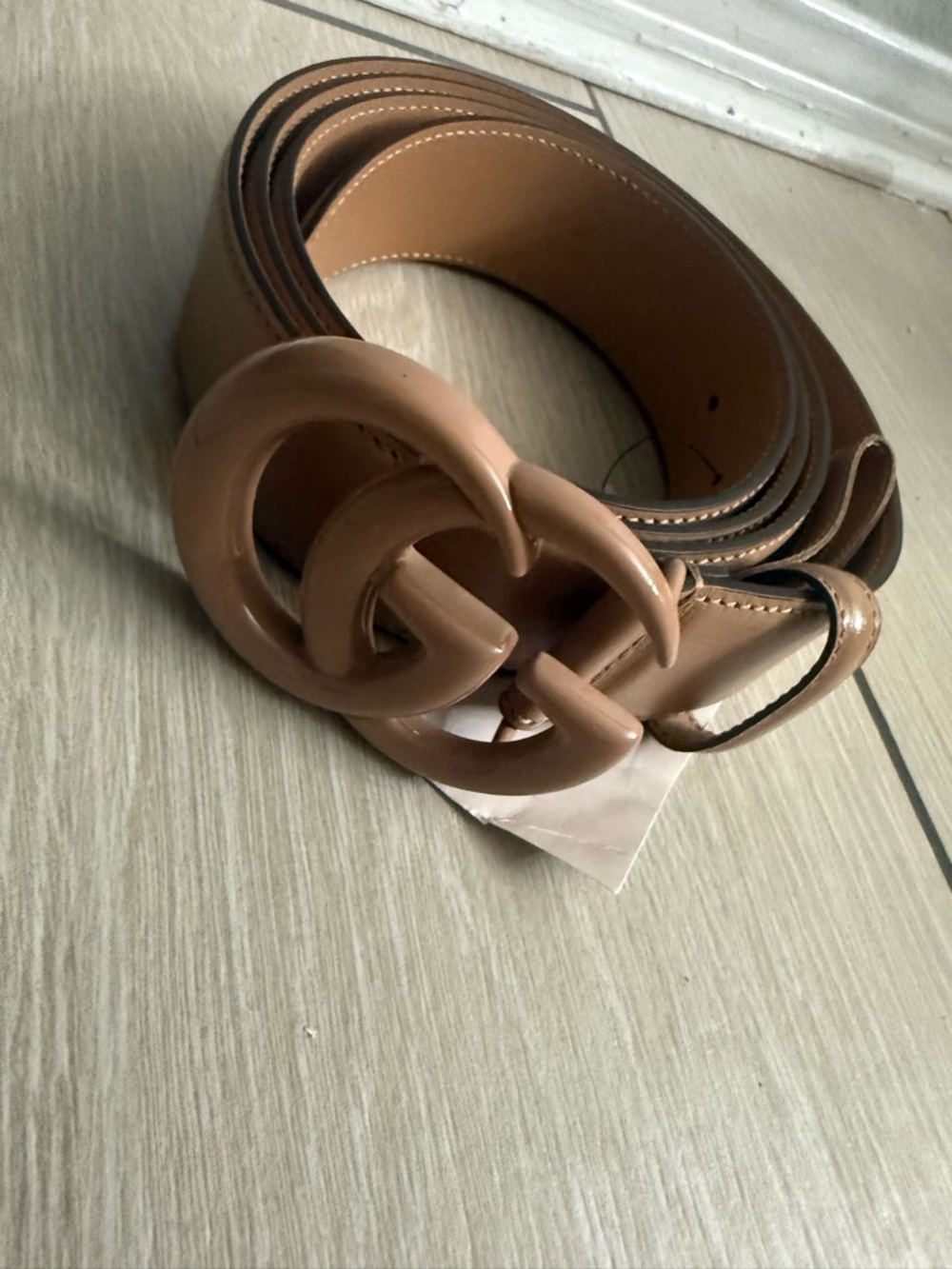 Brand new with box Gucci Beige Double-G Logo Leather Waist Belt size 120 - Picture 4 of 5